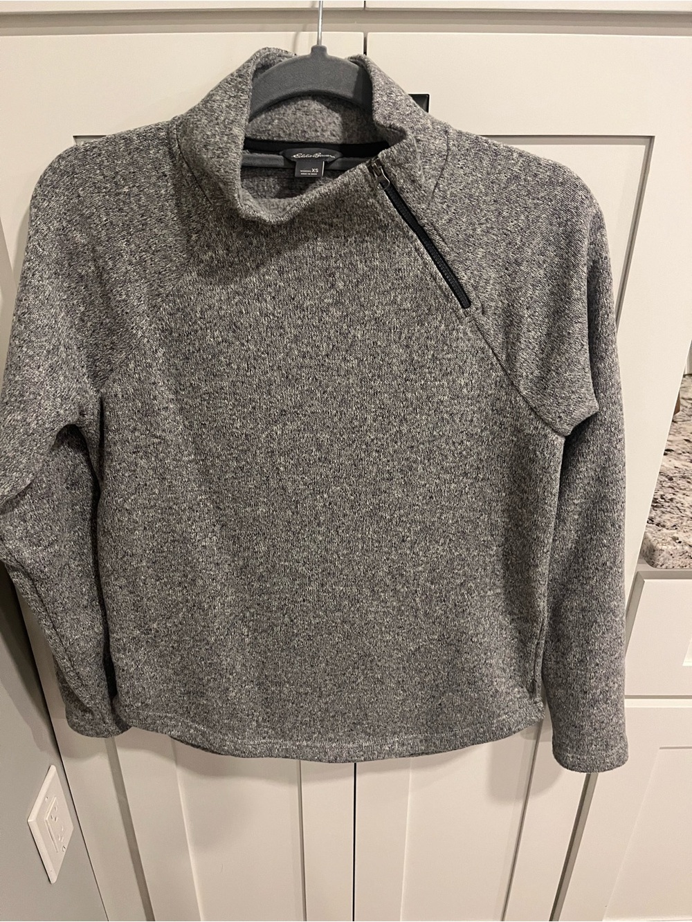 Eddie Bauer Heather Gray Funnel Neck Sweater with Angled Zip